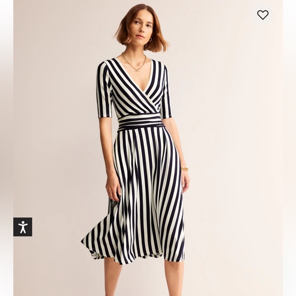 Boden Dresses & Skirts - Boden Navy and Cream Striped Wrap Midi Dress